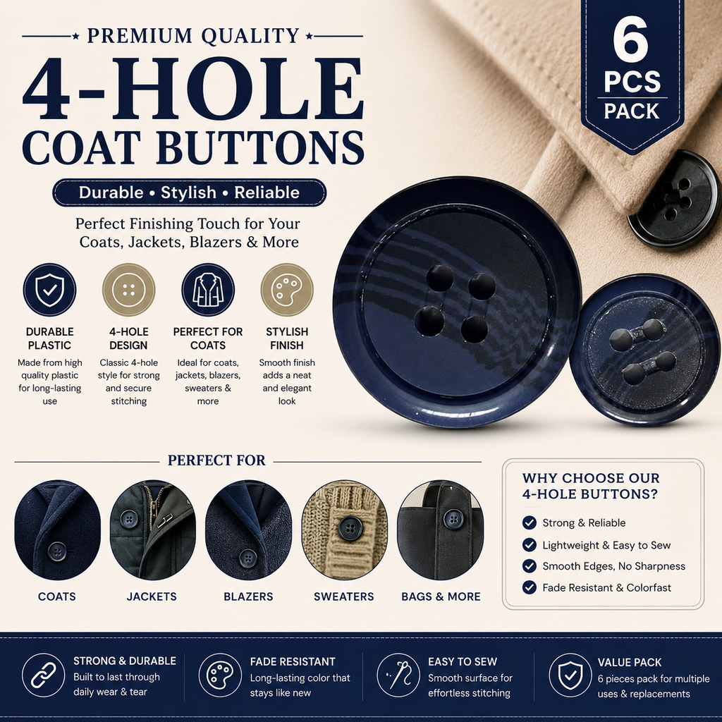 4-Hole Coat Buttons Plastic