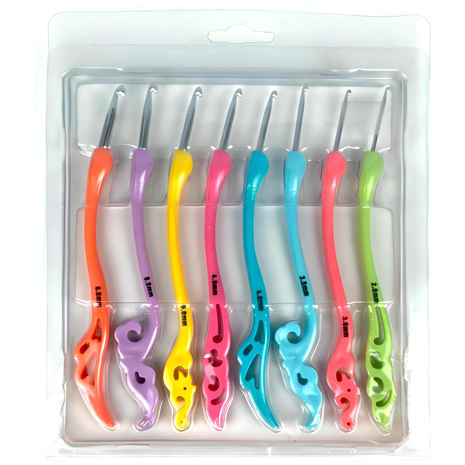 Colourful crochet hooks in case
