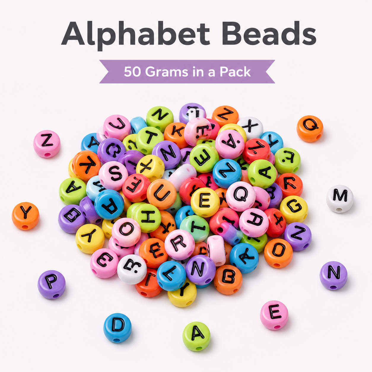 Colorful round black letter beads