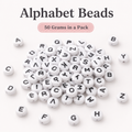 White round black letter beads