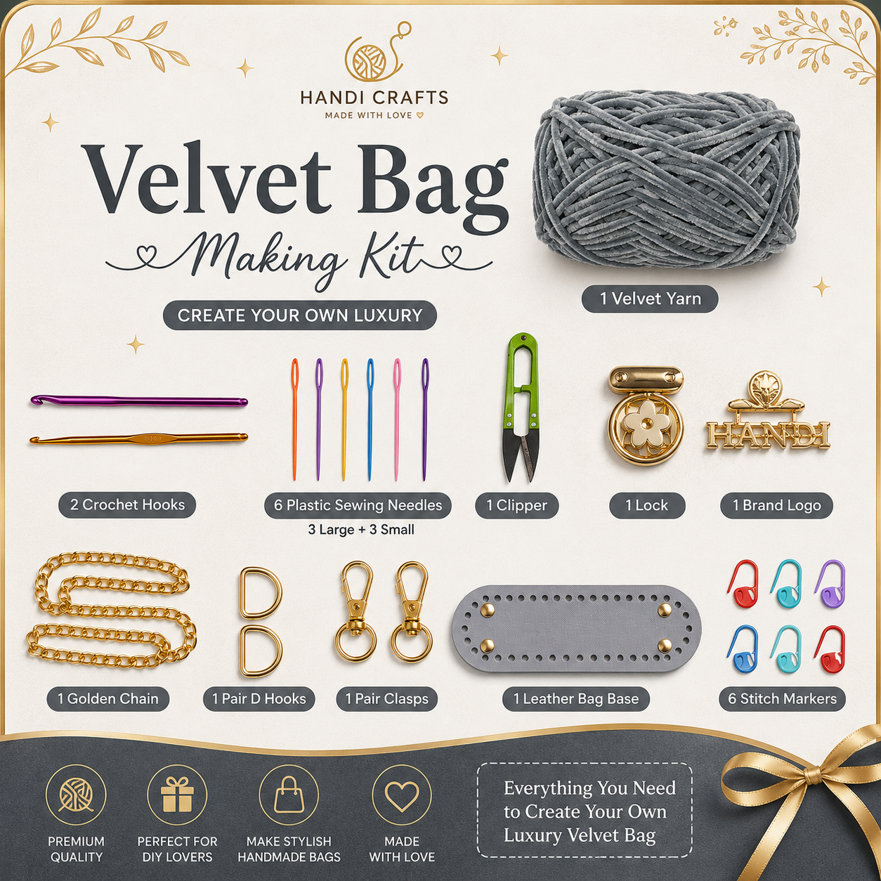 Grey velvet bag kit