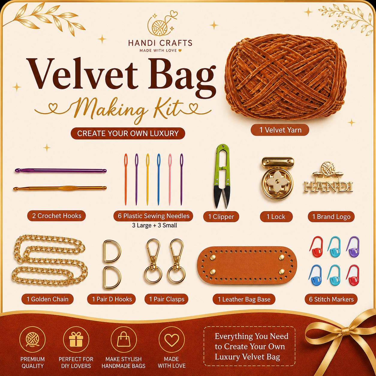 Camel brown velvet bag kit