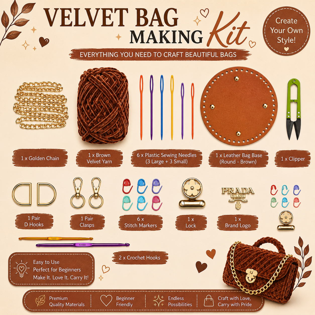 Brown velvet bag kit