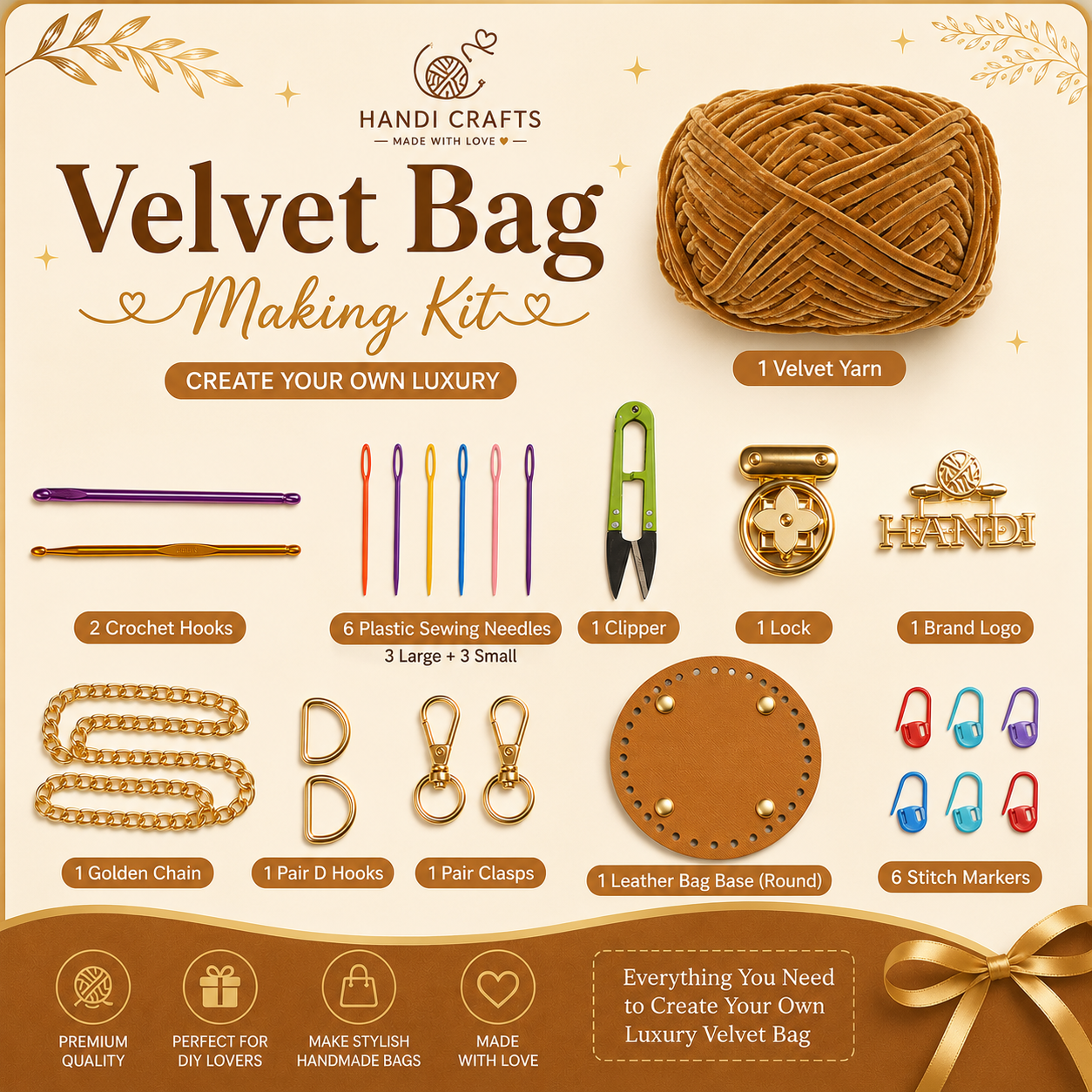 Camel brown velvet bag kit
