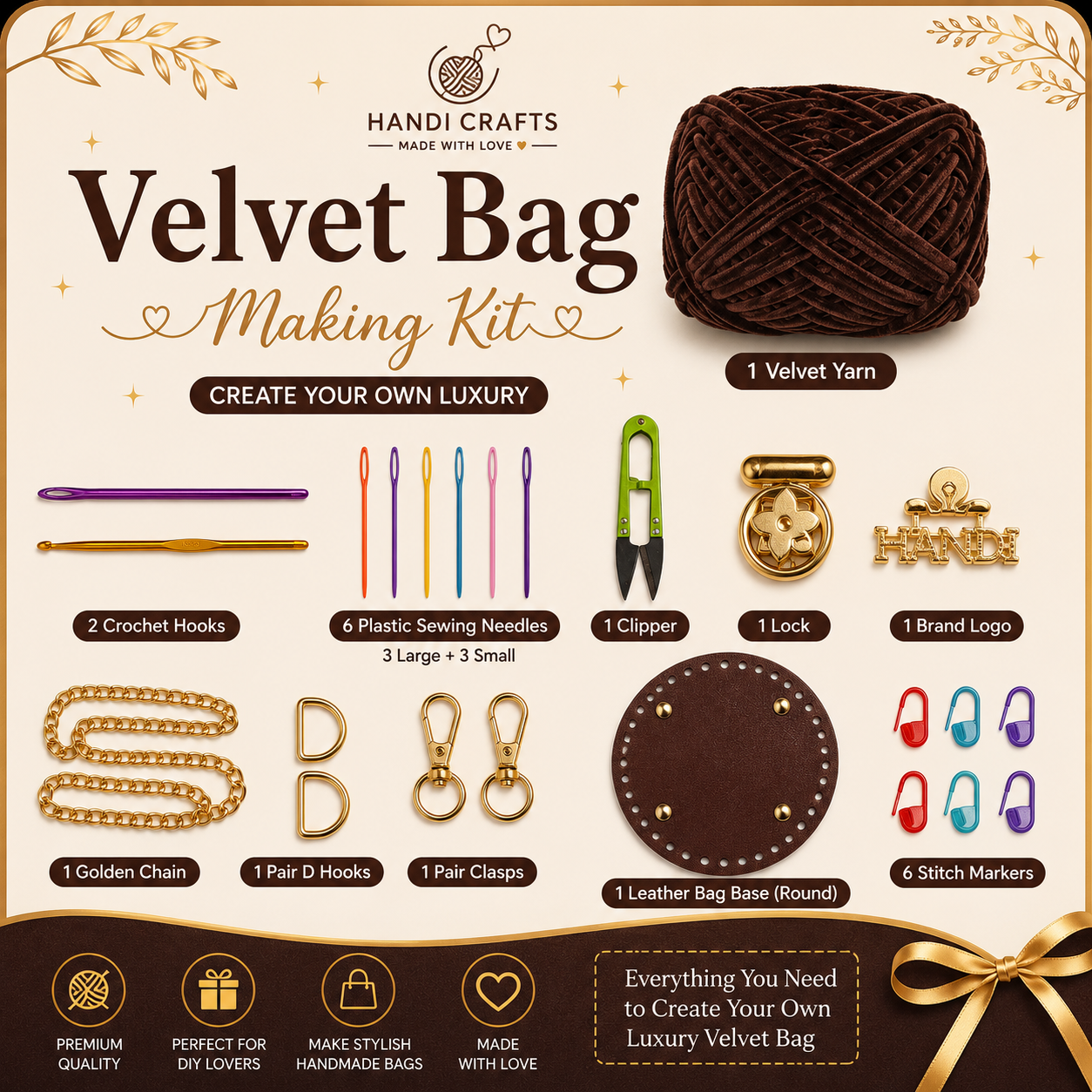 Dark brown velvet bag kit