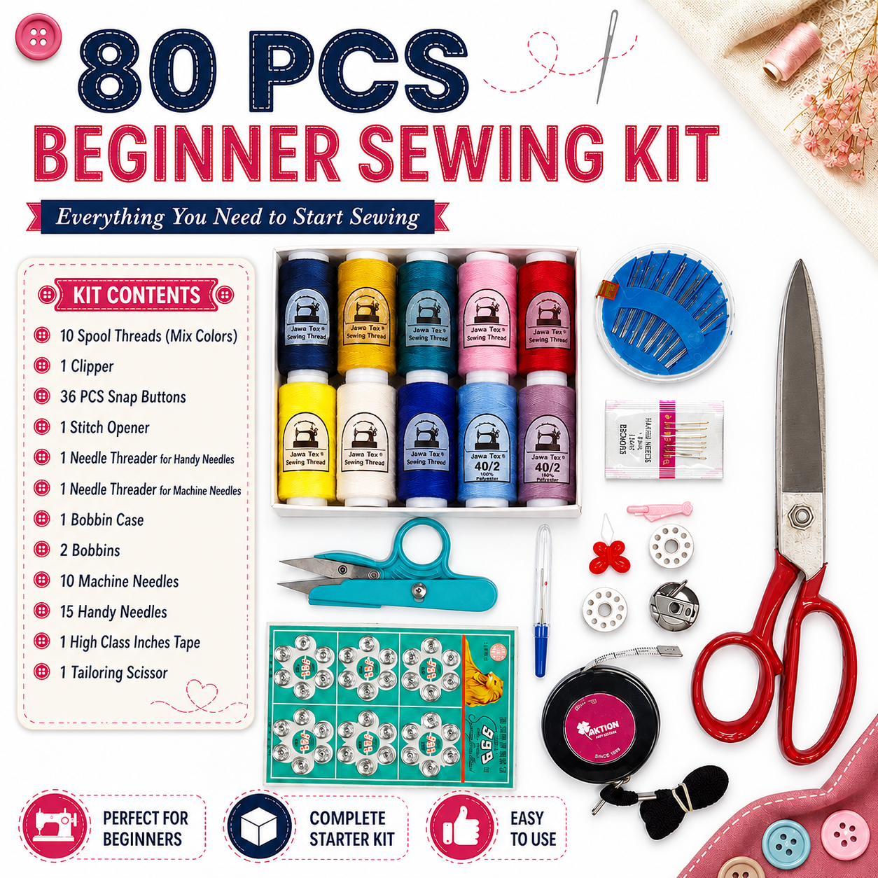 Sewing Kit for Beginners 80 pcs