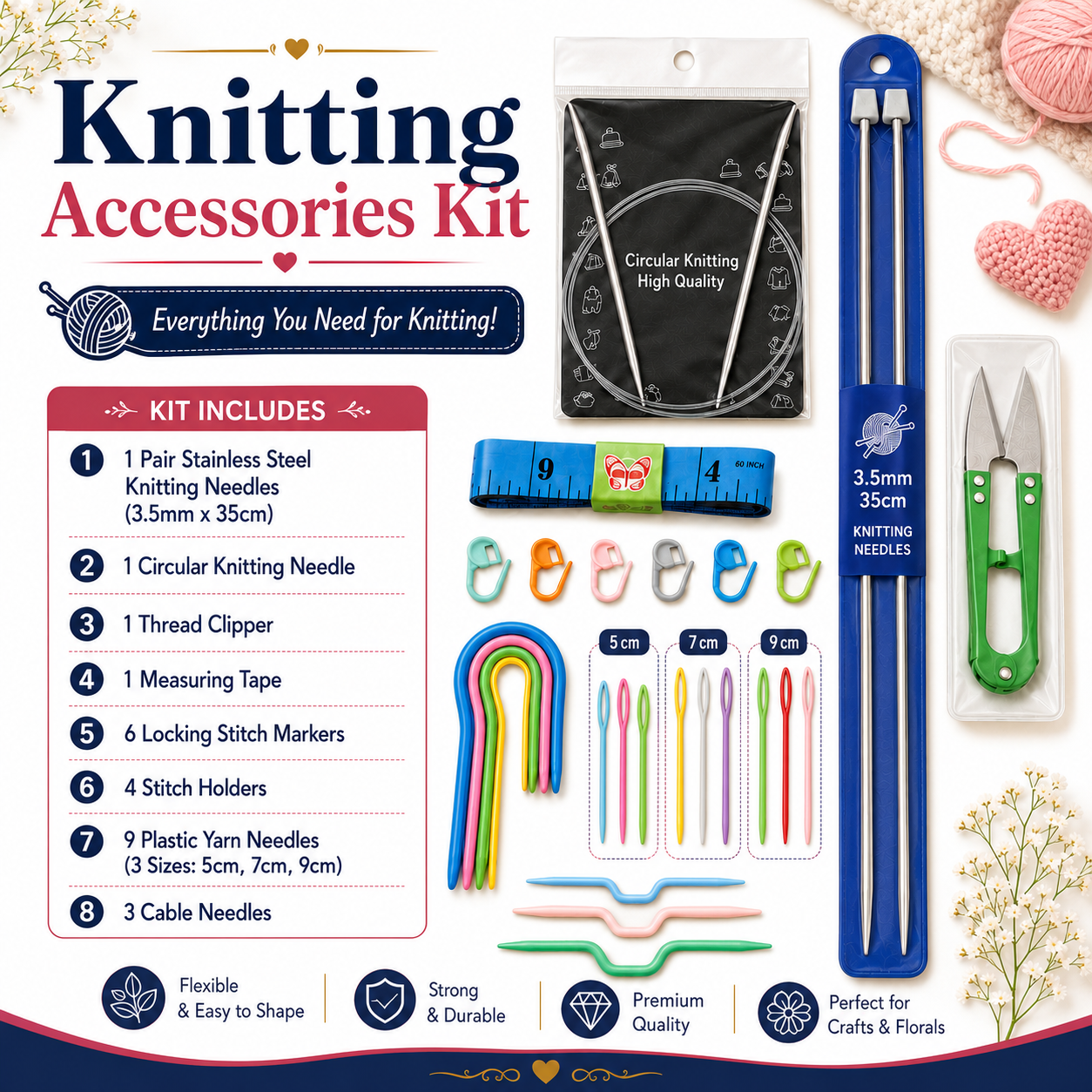 Knitting Accessories Kit with Needles (27 Pcs)