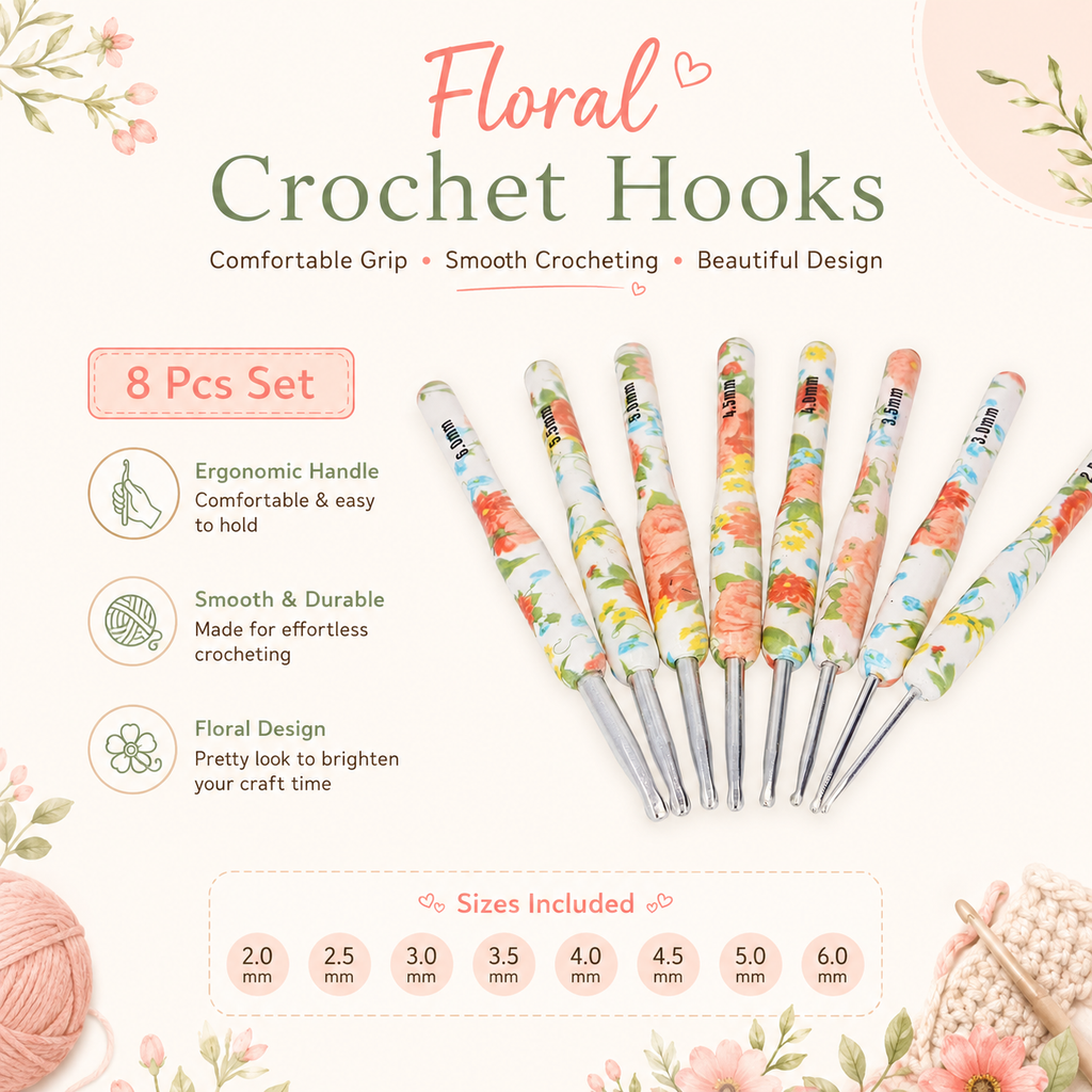 Stainless Steel 8pc Ergonomic Crochet Hook Set (2.5-6.0mm)