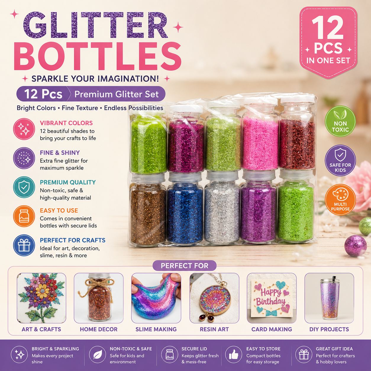Glitter Bottles (12 Pcs)