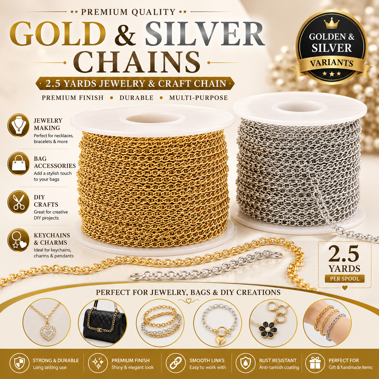 Gold & Silver Chains 2.5yards