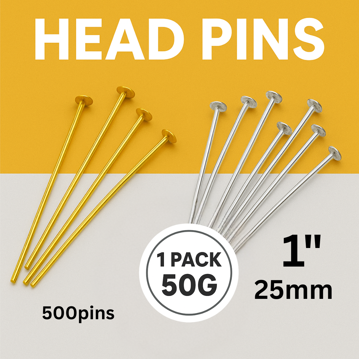 1" Head Pins (50g) | Gold & Silver Jewelry Making Supply