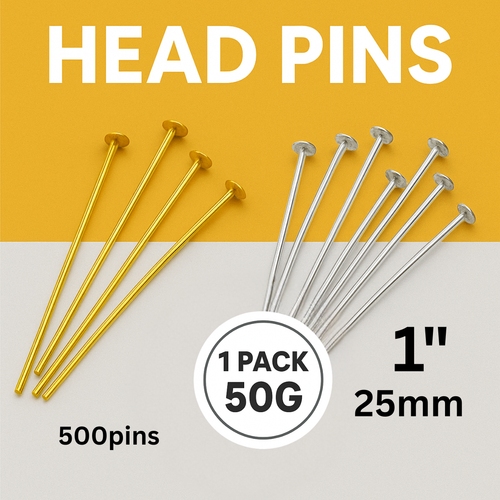 1" Head Pins (50g) | Gold & Silver Jewelry Making Supply