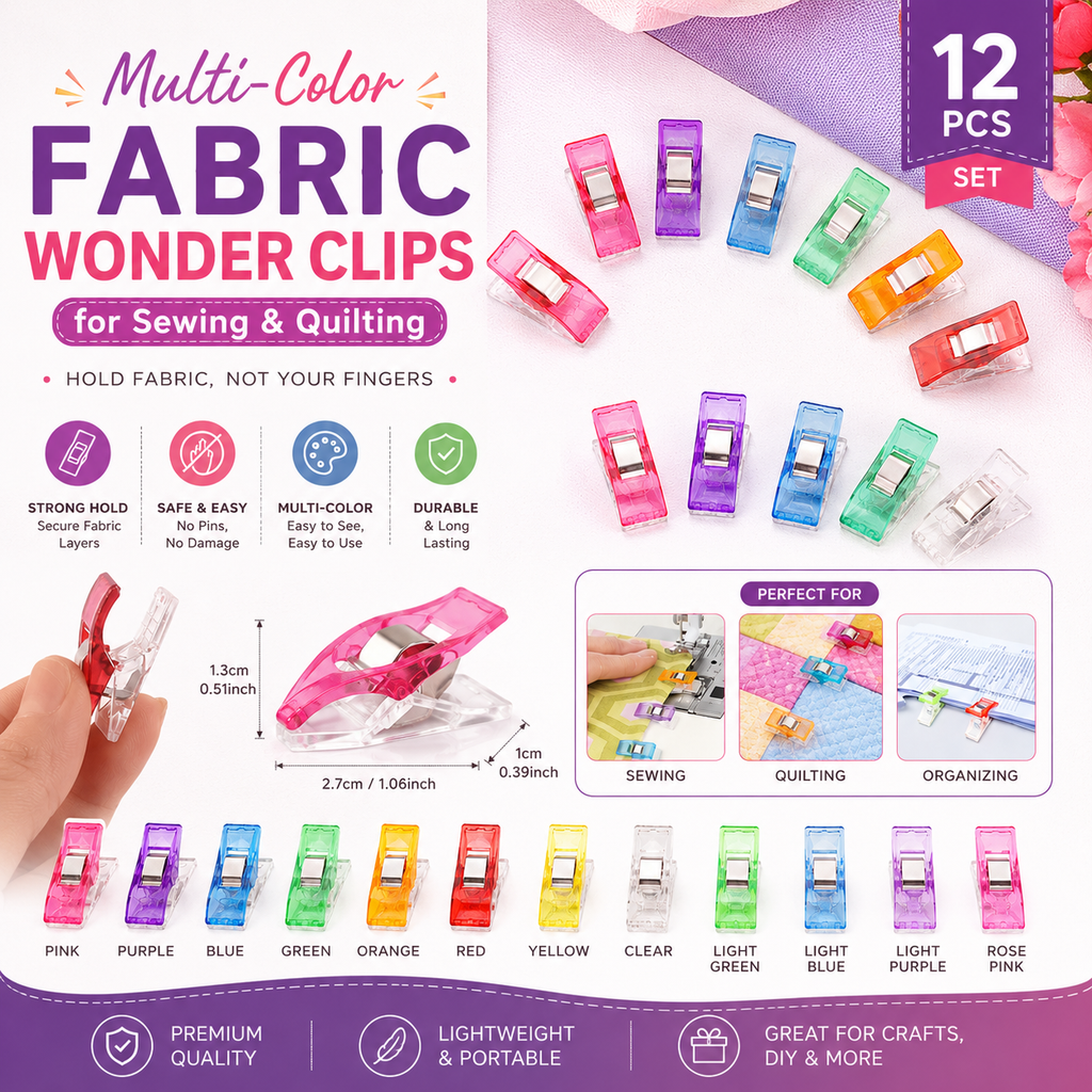 Multi-Color Fabric Wonder Clips for Sewing and Quilting