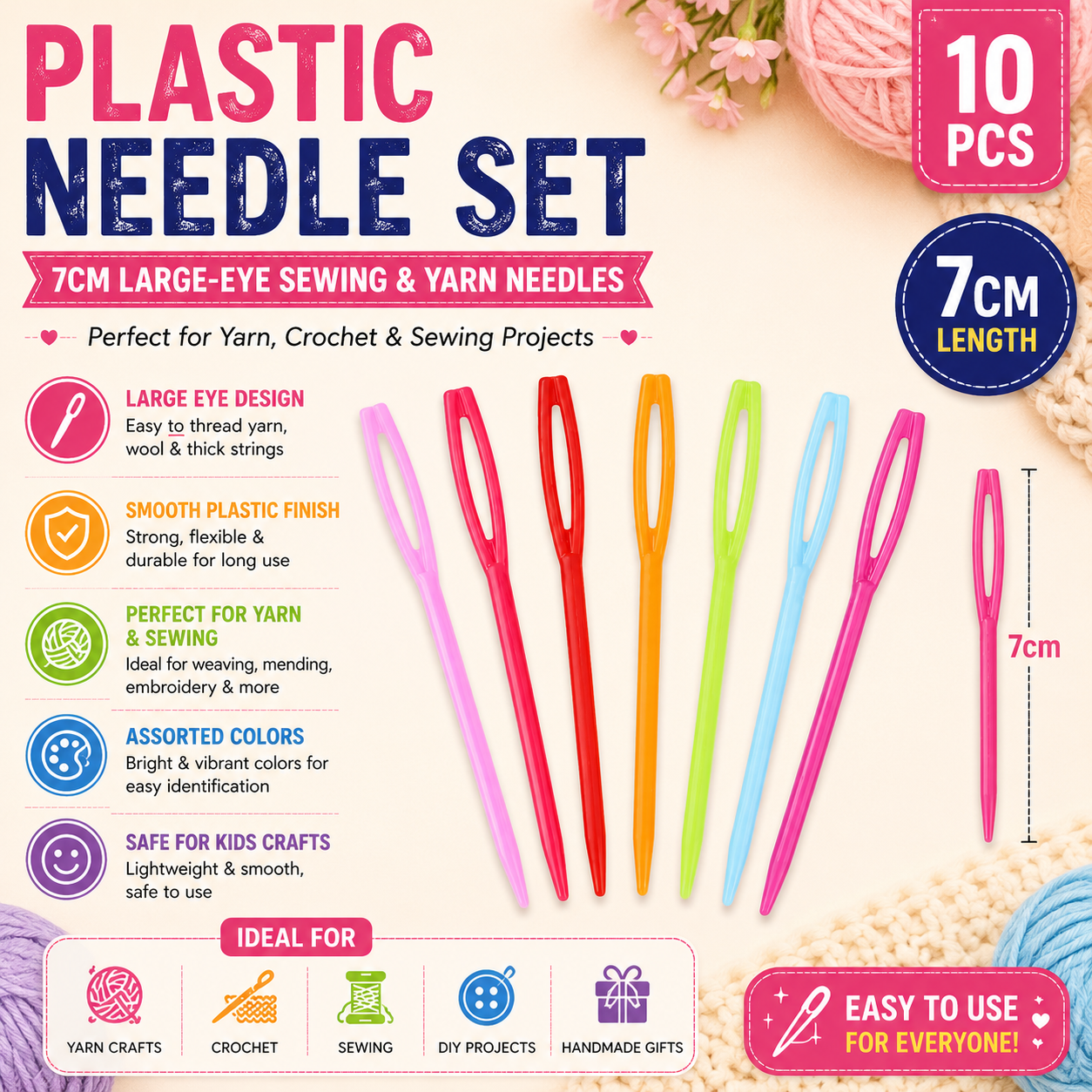 Plastic Needle Set 7cm (10 pcs)