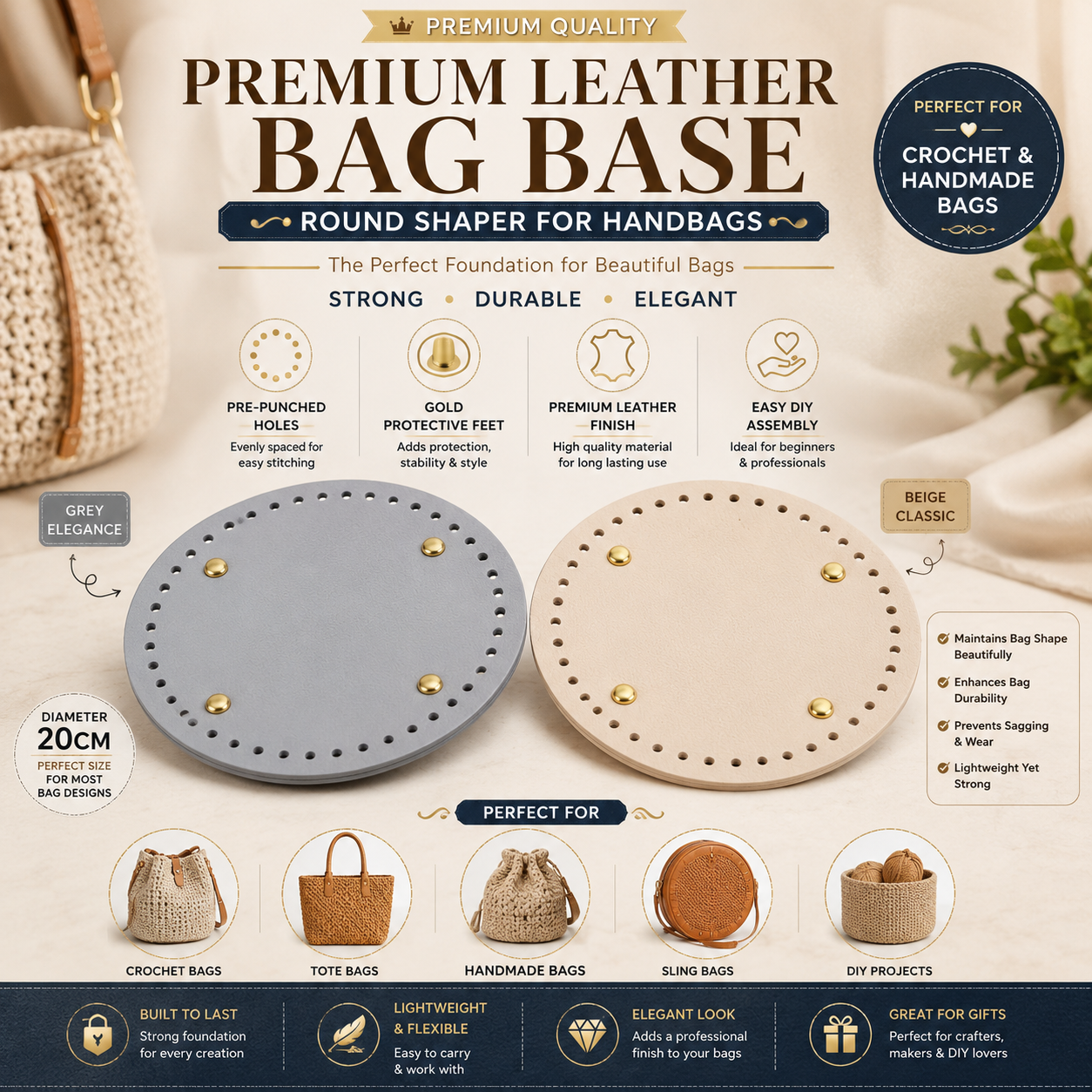 Premium Leather Bag Base Round Shaper