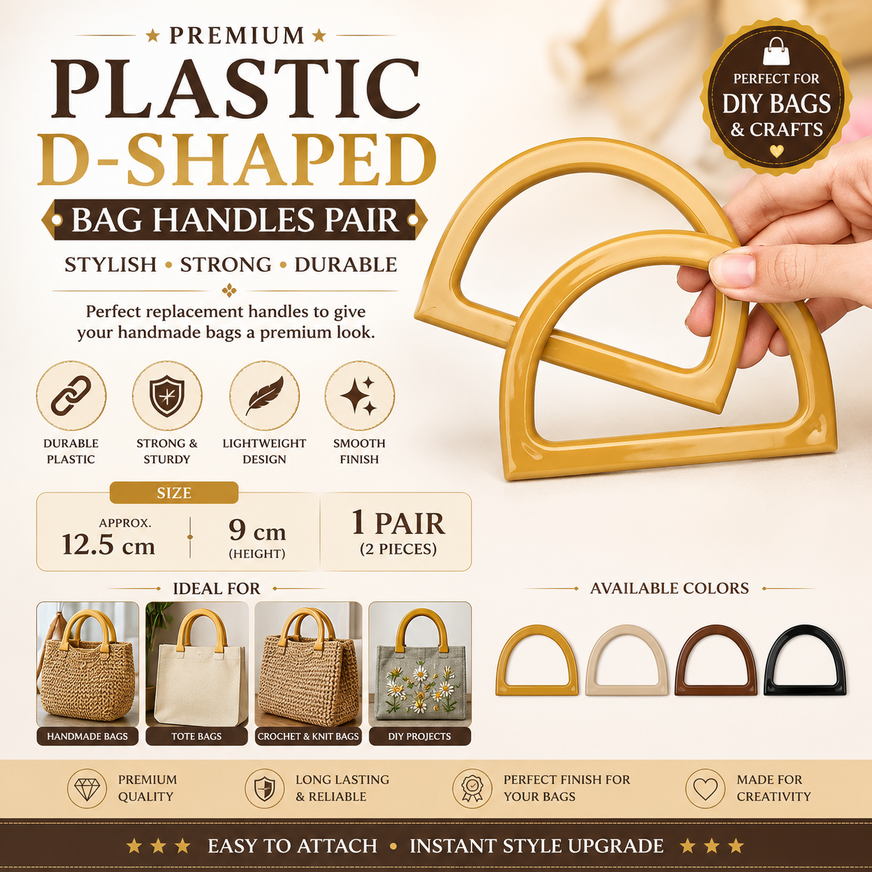 Premium Plastic D-Shaped Bag Handles (Set of 2)