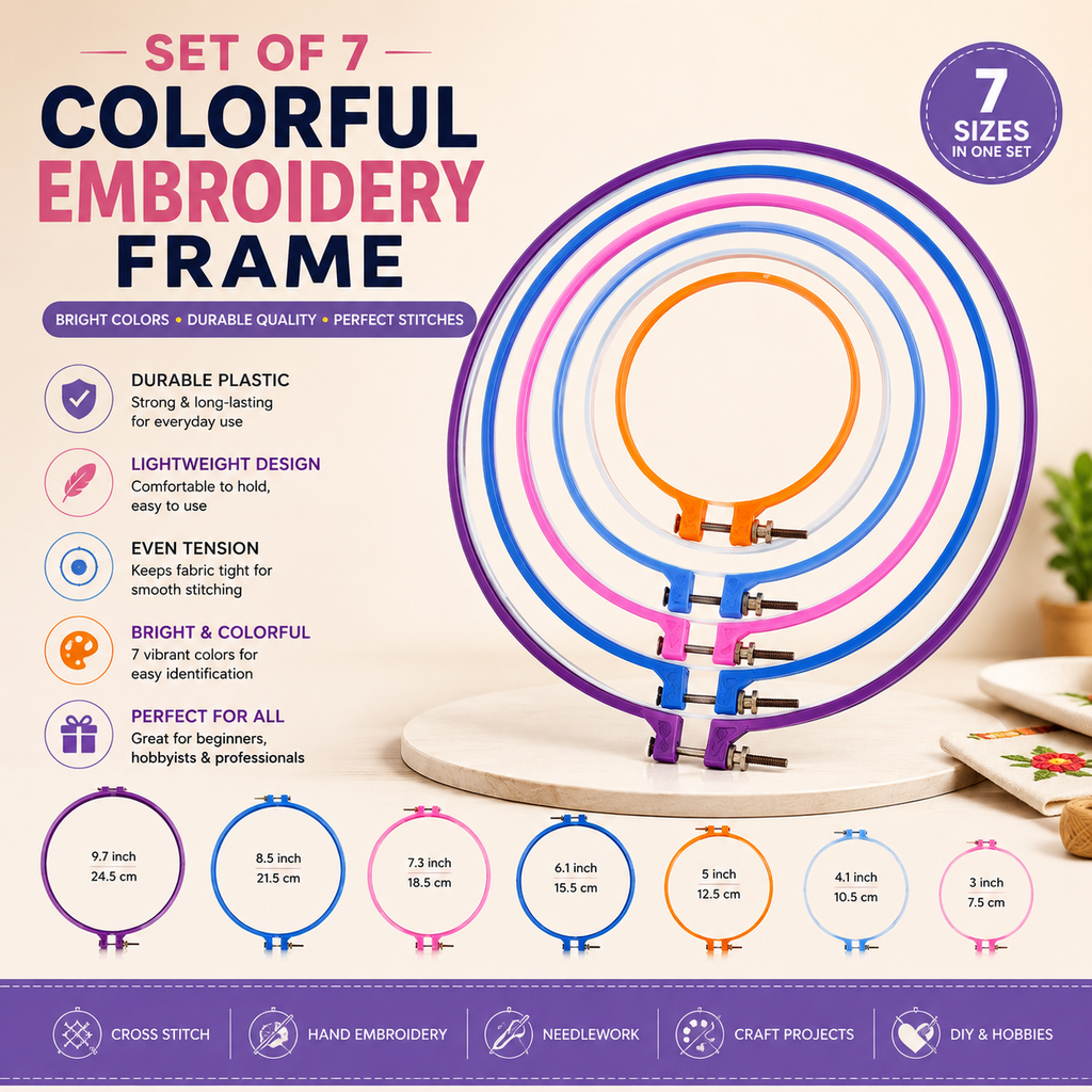 Set of 7 Colorful Plastic Embroidery Frame