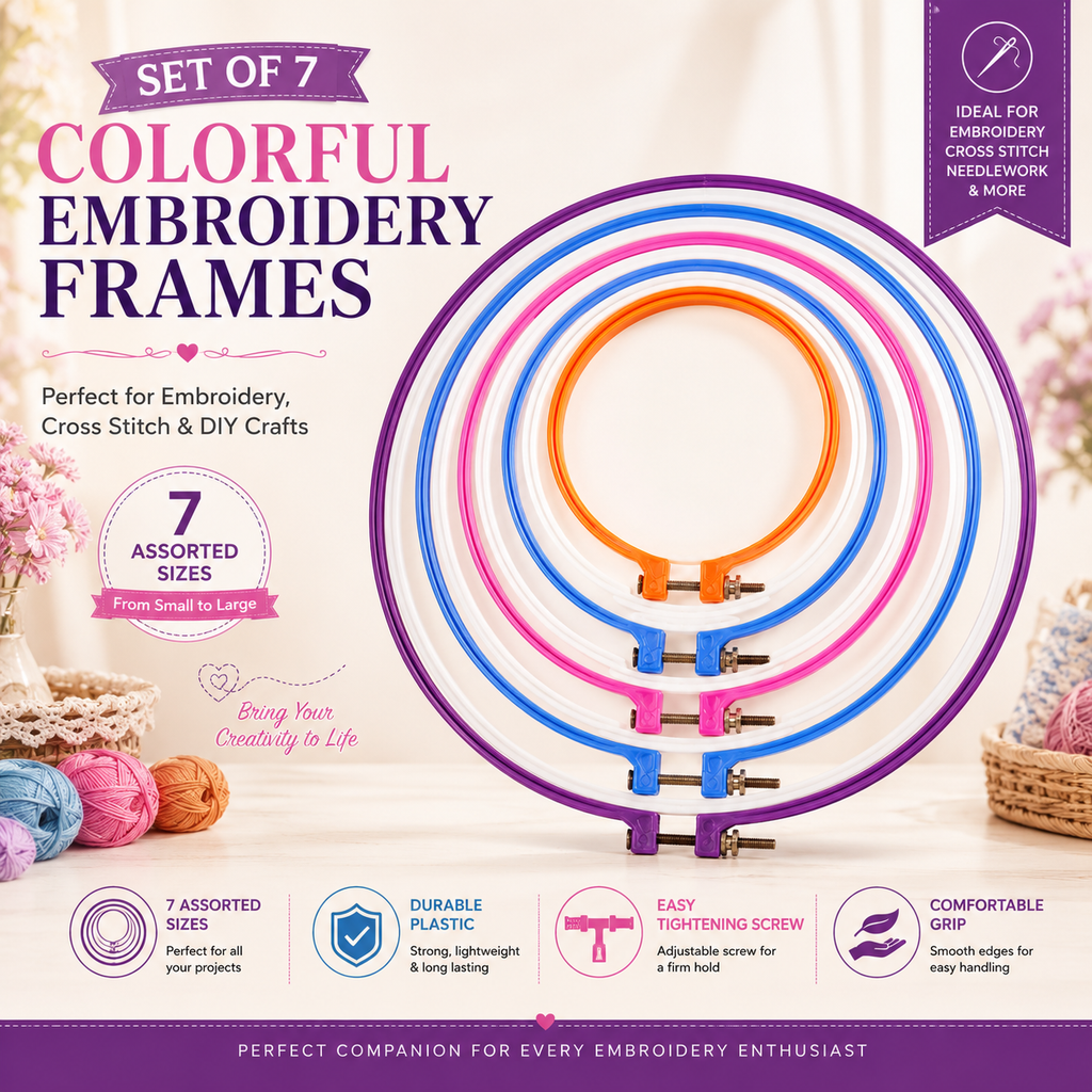 Set of 7 Colorful Plastic Embroidery Frame
