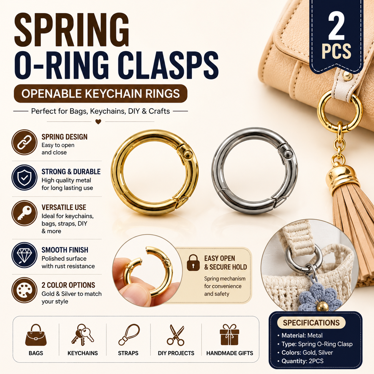 Spring O-Ring Clasps (2pcs)