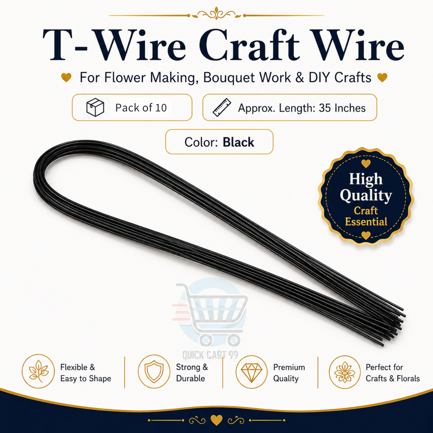 T-Wire Craft Wire for Flower Making (10 Pcs)