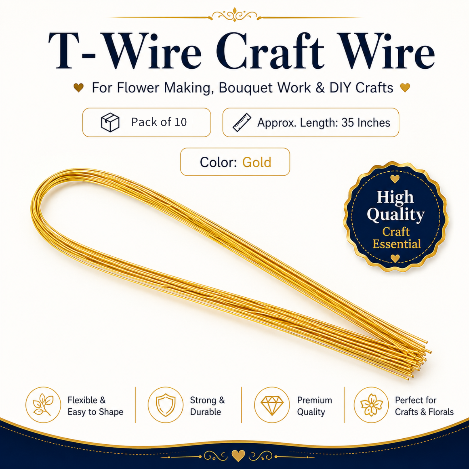T-Wire Craft Wire for Flower Making (10 Pcs)