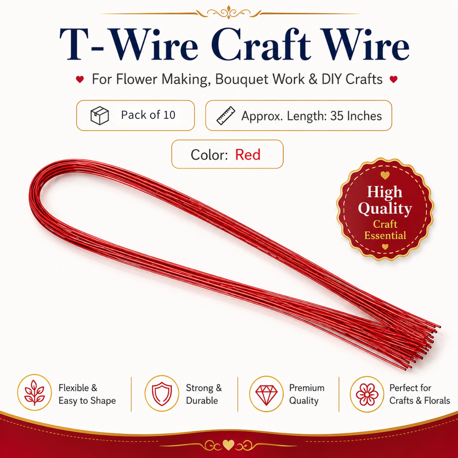 T-Wire Craft Wire for Flower Making (10 Pcs)
