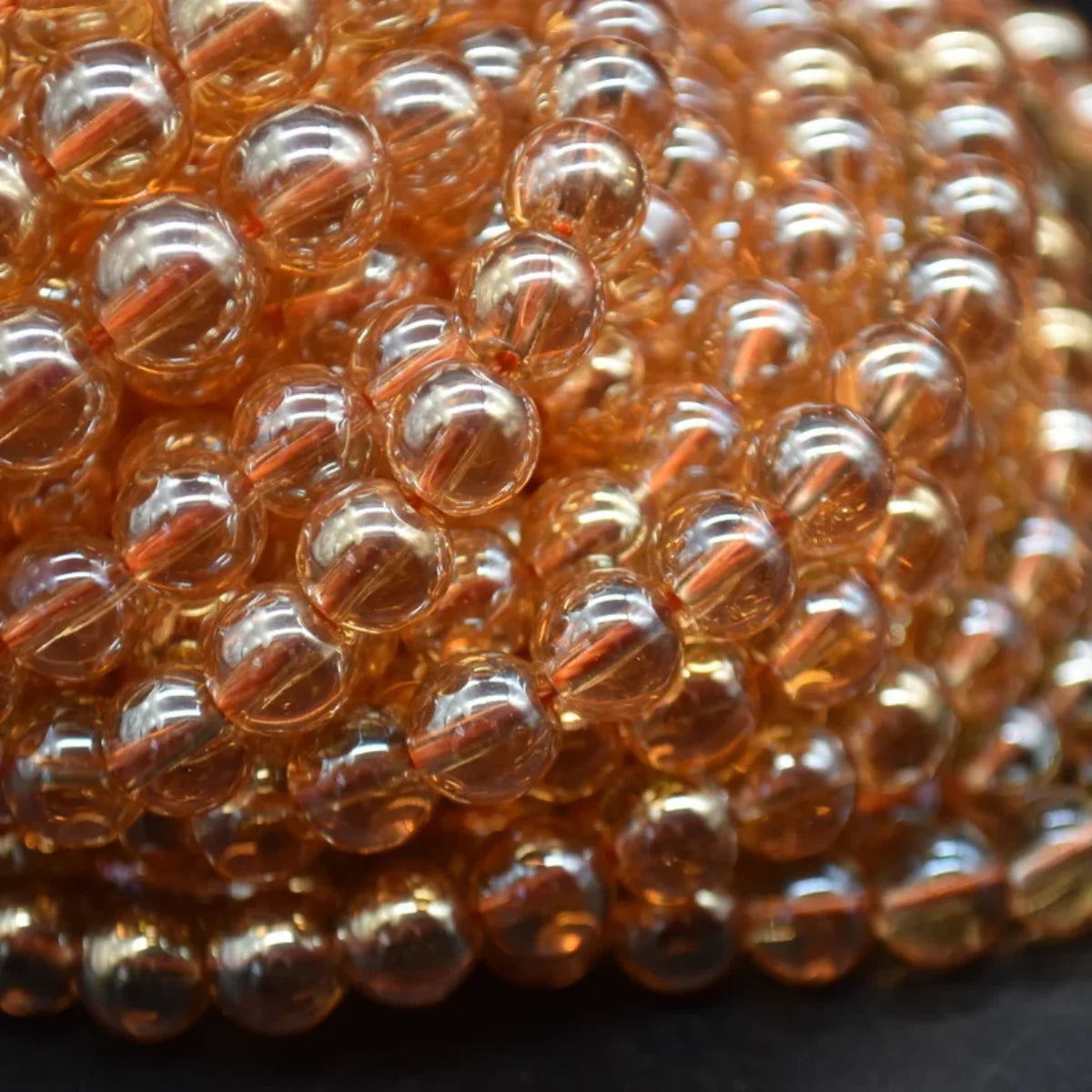 Yellow Gold Aura Quartz Crystal Beads | Round Shape String