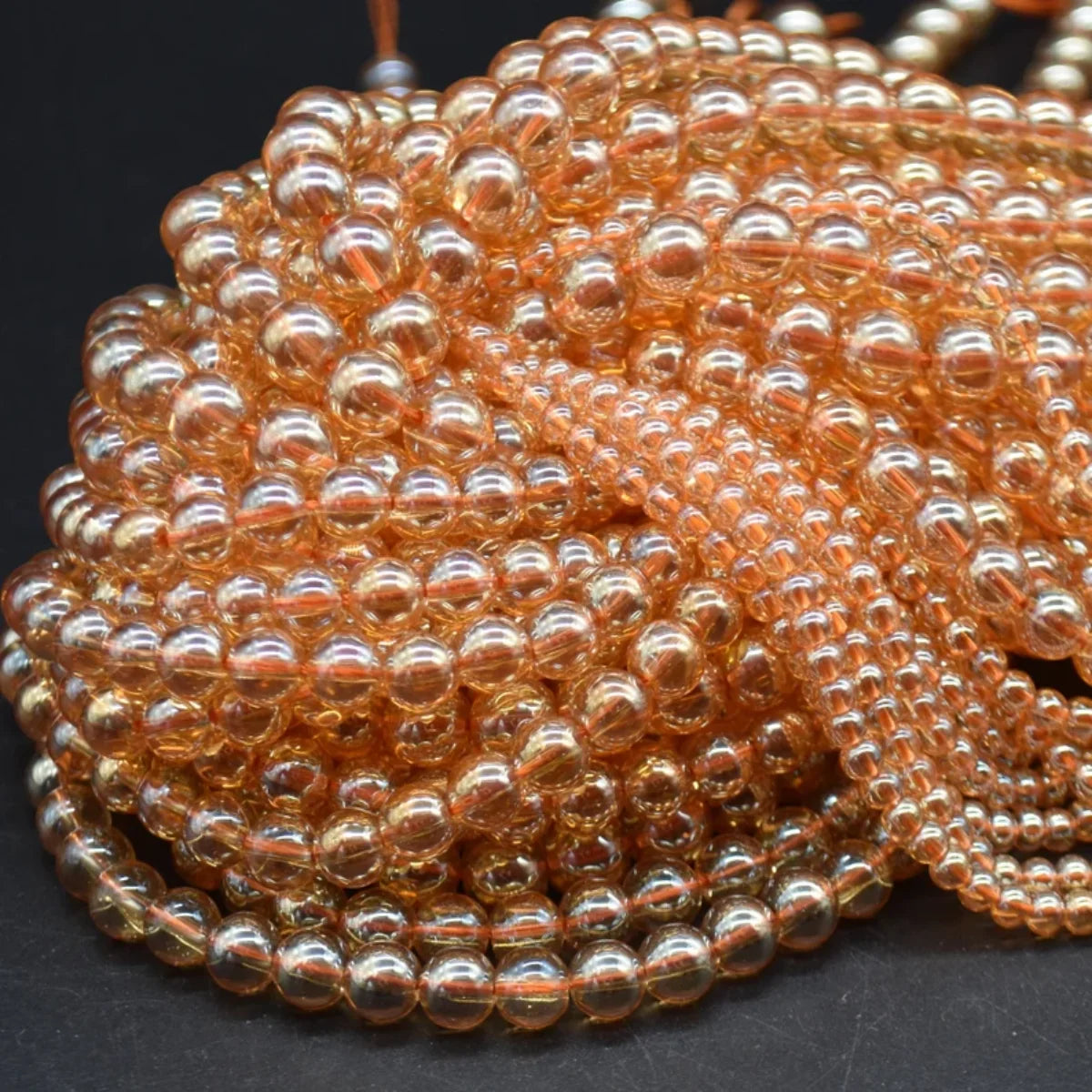 Yellow Gold Aura Quartz Crystal Beads | Round Shape String