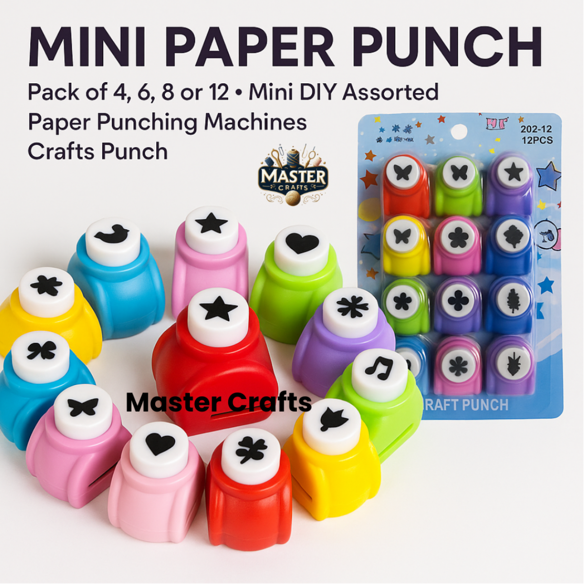 Mini Paper Punch Set (4, 8, 12 Pcs) | Cute Shape Crafts