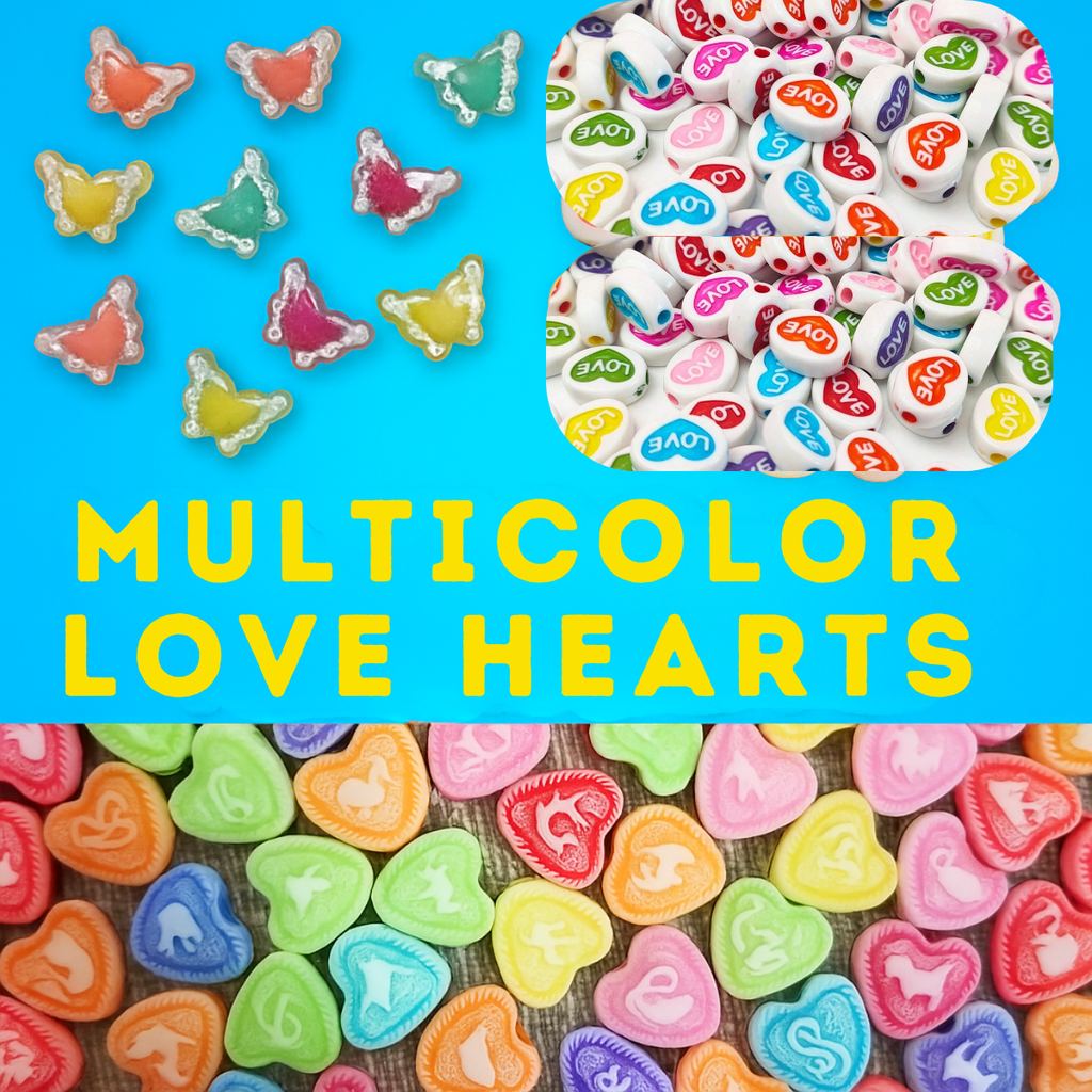 Vibrant Heart & Butterfly Charms Beads | Multicolor Acrylic