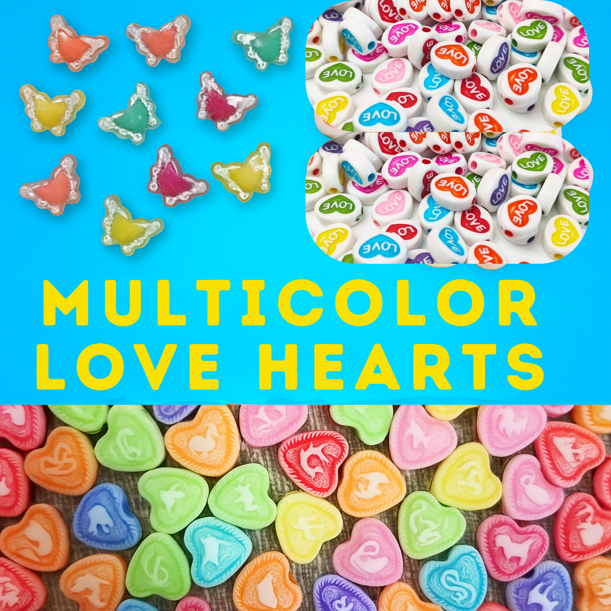 Vibrant Heart & Butterfly Charms Beads | Multicolor Acrylic