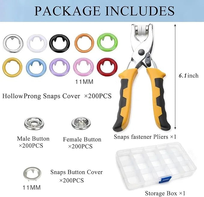 Metal Snaps Buttons Kit with Plier | Assorted Colors DIY