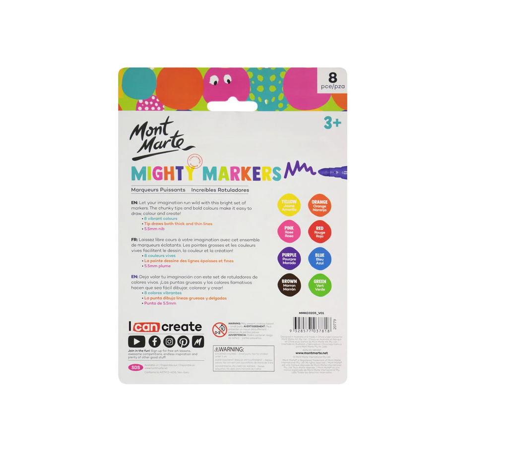 Mont Marte Mighty Markers (8 Colours) | Bright & Washable