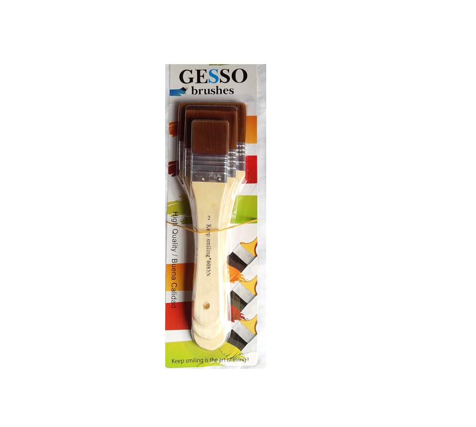 KeepSmiling Gesso Brushes Flat Tip (3pc) | Sizes 2, 4, 6